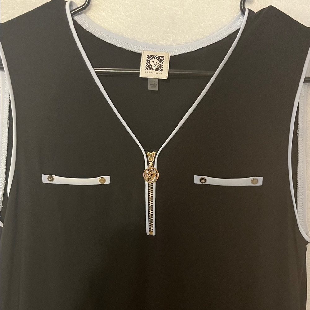 Anne Klein Black Sleeveless Mini Dress with White Accents - Picture 4 of 6